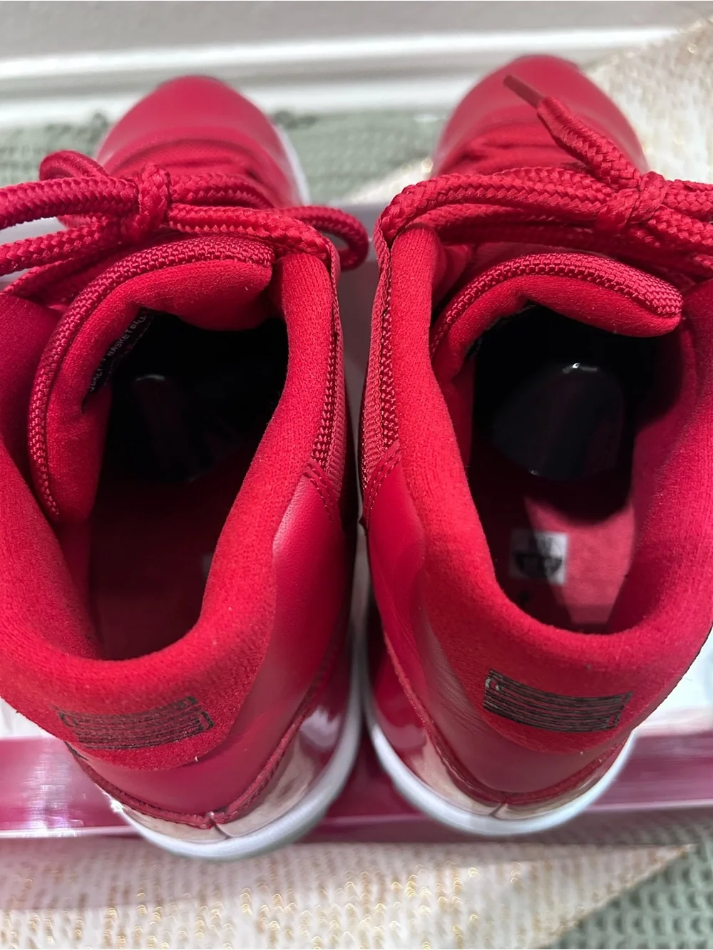Jordan Men’s Red Low-Top Sneakers with Patent Toe. used only once, size 10.5
